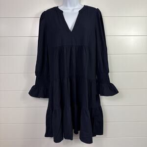 NWT Tuckernuck Pomander Place Crepe Kenzo Long Sleeve Dress Navy Blue sz L